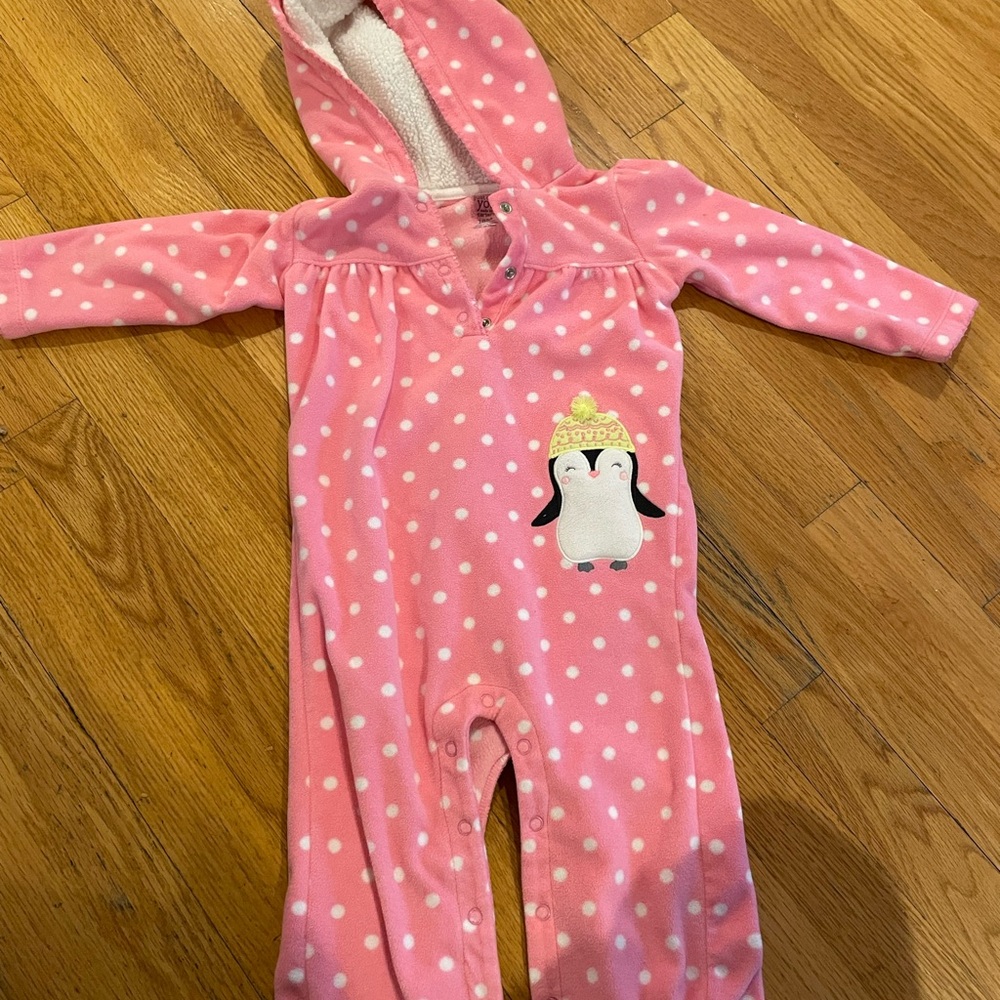 Fleece Pink Polka Dot Penguin Footie for Kids